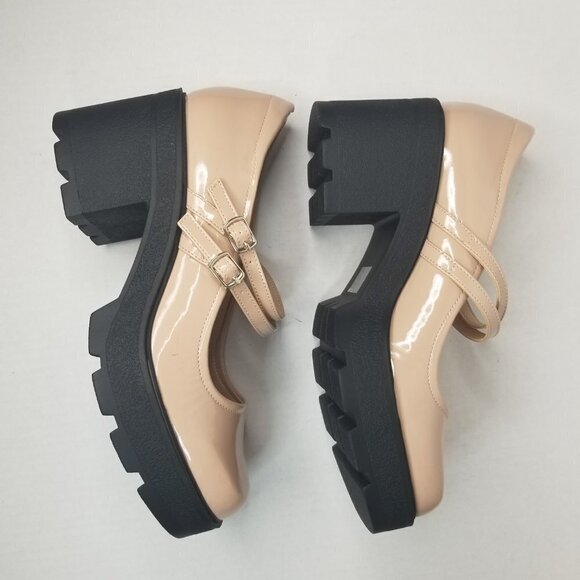 Women’s Preppy Nude Mary Jane Chunky Block Platform Heel Patent Academia Y2K 10M - Picture 14 of 15
